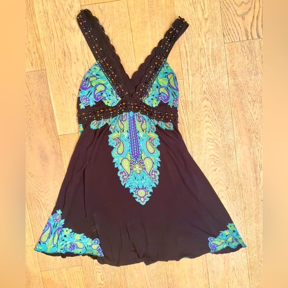 Free People Vintage Dress. Black and turquoise with Beading detail. Size Medium - Picture 5 of 7